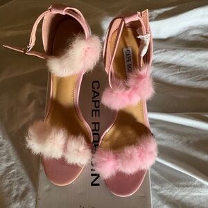 Light, pink, furry sandals